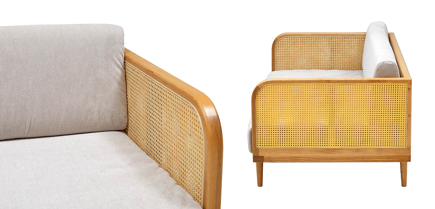 Диван с отделкой из ротанга Nava Rattan Decor Sofa Light Диван с отделкой из ротанга Nava Rattan Decor Sofa Light - Loft-Concept в Орле