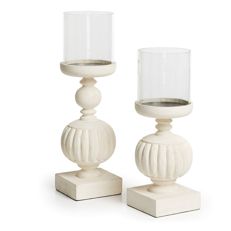 Комплект из 2-х подсвечников Pedestals Белый винтажная патина Комплект из 2-х подсвечников Pedestals Белый винтажная патина в Орле | Loft Concept