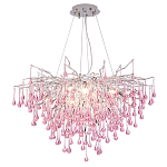 Люстра серебрянная с розовыми стеклянными подвесками в форме капель FAIRYTREE Light варинант исполнения - 3 | Loft Concept в Орле