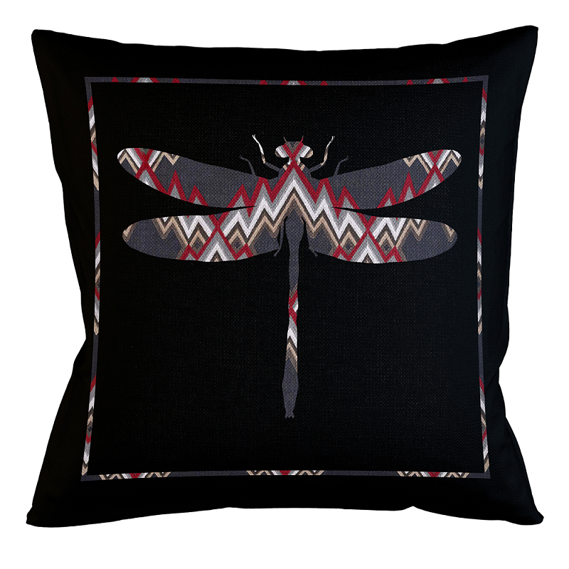 Подушка декоративная стрекоза цветной орнамент Ikat Pattern Мульти Бежевый Черный в Орле | Loft Concept 