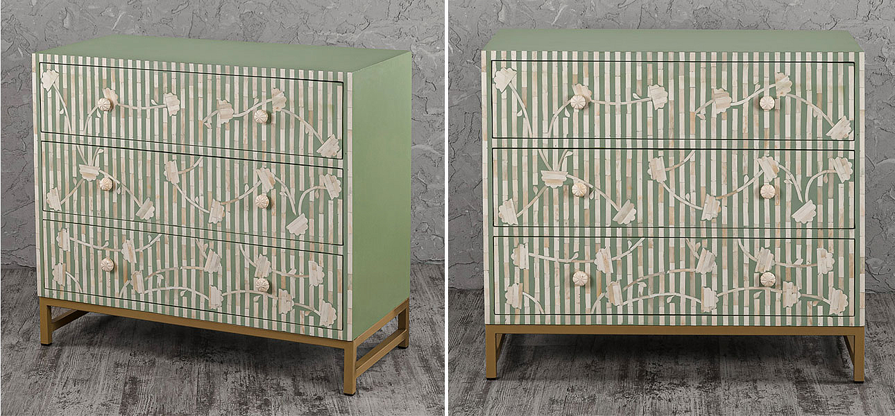 Комод зеленый инкрустация костью Green Flowers Комод зеленый инкрустация костью Green Flowers - Loft-Concept в Орле