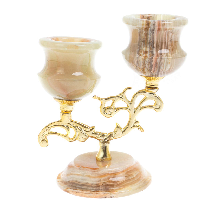 Подсвечник двухрожковый из натурального камня оникс Stone Candlestick Бежевый Золотой Подсвечник двухрожковый из натурального камня оникс Stone Candlestick Бежевый Золотой в Орле | Loft Concept