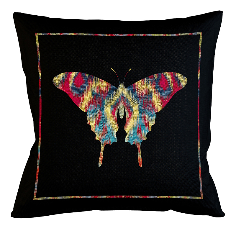 Подушка декоративная бабочка разноцветная Ikat Pattern Черный Мульти Бежевый в Орле | Loft Concept 