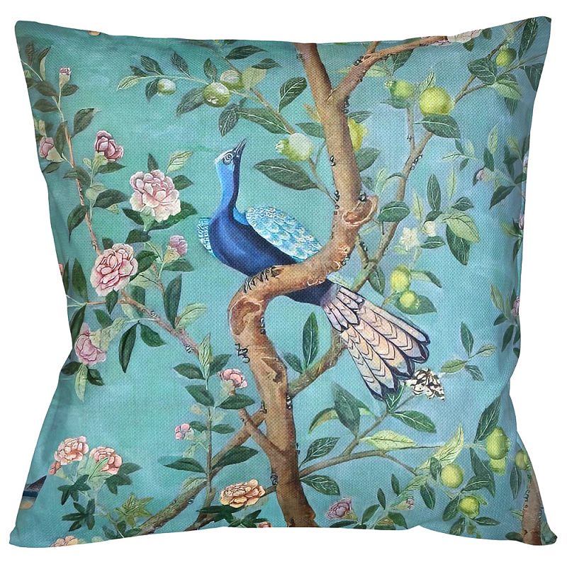 Подушка декоративная с изображением птицы в саду Chinoiserie Bird in the Garden Cushion Мульти Бирюзовый Подушка декоративная с изображением птицы в саду Chinoiserie Bird in the Garden Cushion Мульти Бирюзовый в Орле | Loft Concept