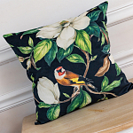 Декоративная подушка чёрная с изображением птиц и цветов Blooming Birds 2 варинант исполнения - 2 | Loft Concept в Орле