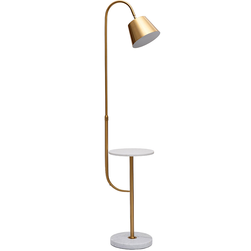Торшер с мраморным столиком и золотым плафоном Ezio Floor Lamp Золотой Белый Мрамор Bianco Торшер с мраморным столиком и золотым плафоном Ezio Floor Lamp Золотой Белый Мрамор Bianco в Орле | Loft Concept