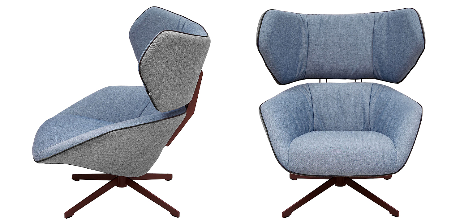 Вращающееся кресло с двухцветной обивкой Wilder Armchair голубой и серый Вращающееся кресло с двухцветной обивкой Wilder Armchair голубой и серый - Loft-Concept в Орле