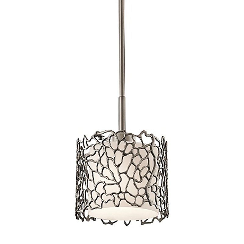 Подвесной светильник с цилиндрическим белым плафоном с ажурным узором цвета олово Kichler Олово Белый Бежевый в Орле | Loft Concept 
