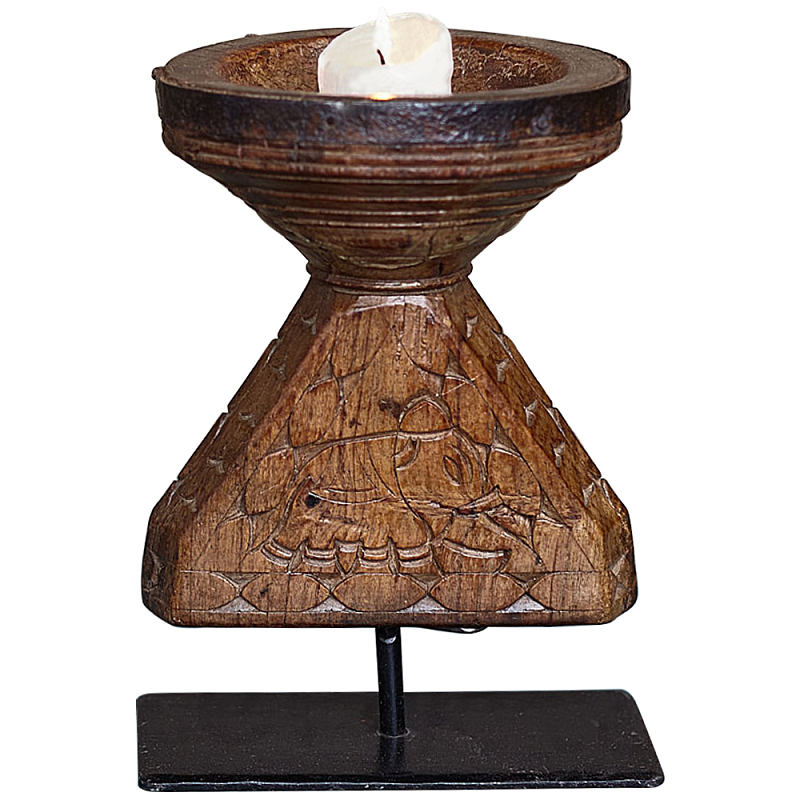 Подсвечник из массива тика на металлической подставке Wooden Carved Candlestick Коричневый Подсвечник из массива тика на металлической подставке Wooden Carved Candlestick Коричневый в Орле | Loft Concept