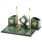 Настольный письменный набор из змеевика с часами и гербом Successful Leader варинант исполнения - 2 | Loft Concept в Орле