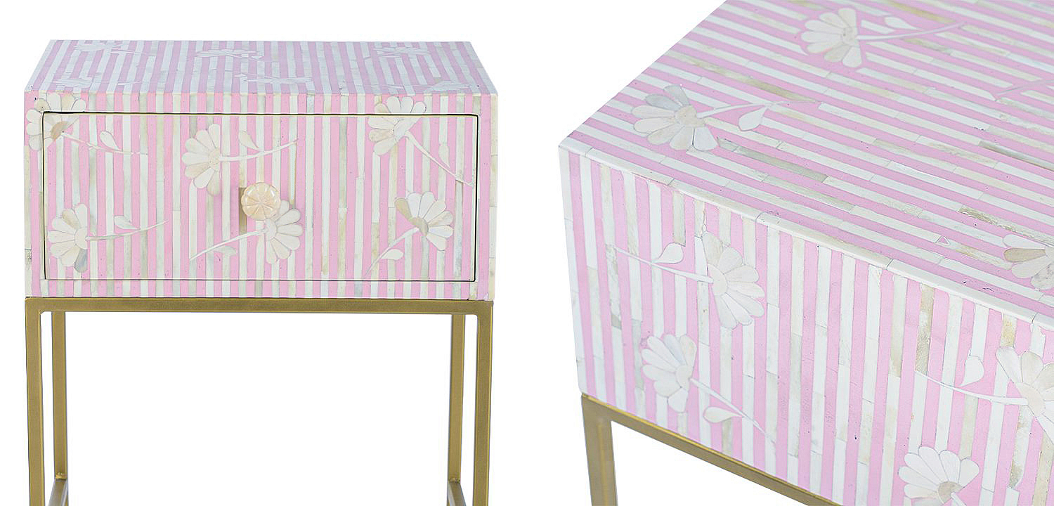 Тумбочка Pink Flower Indian Bone Inlay nightstand Тумбочка Pink Flower Indian Bone Inlay nightstand - Loft-Concept в Орле
