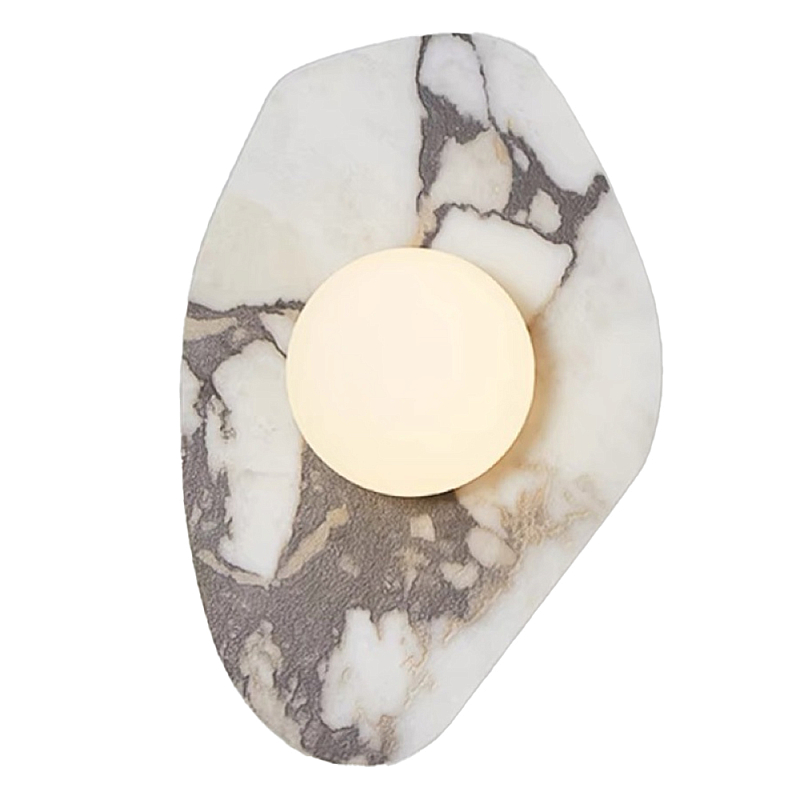 Бра с каменным основанием и плафоном из стекла в форме шара Shaw Marble Lighting Белый Серый Бежевый Бра с каменным основанием и плафоном из стекла в форме шара Shaw Marble Lighting Белый Серый Бежевый в Орле | Loft Concept