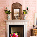 Обои ручная роспись Jharokha Arches Original colourway on pink painted Xuan paper варинант исполнения - 4 | Loft Concept в Орле