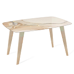 Обеденный стол с прямоугольной бежевой столешницей из стекла на 4-х деревянных ножках Beige Marble варинант исполнения - 1 | Loft Concept в Орле