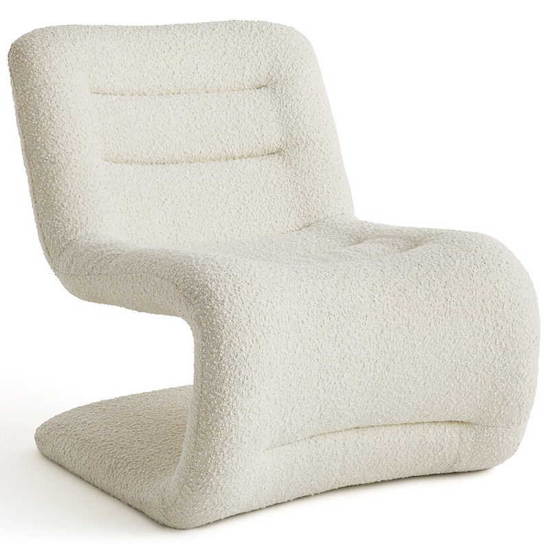 Кресло изогнутое с обивкой из ткани букле Smooth Bend Boucle Chair Молочный в Орле | Loft Concept 