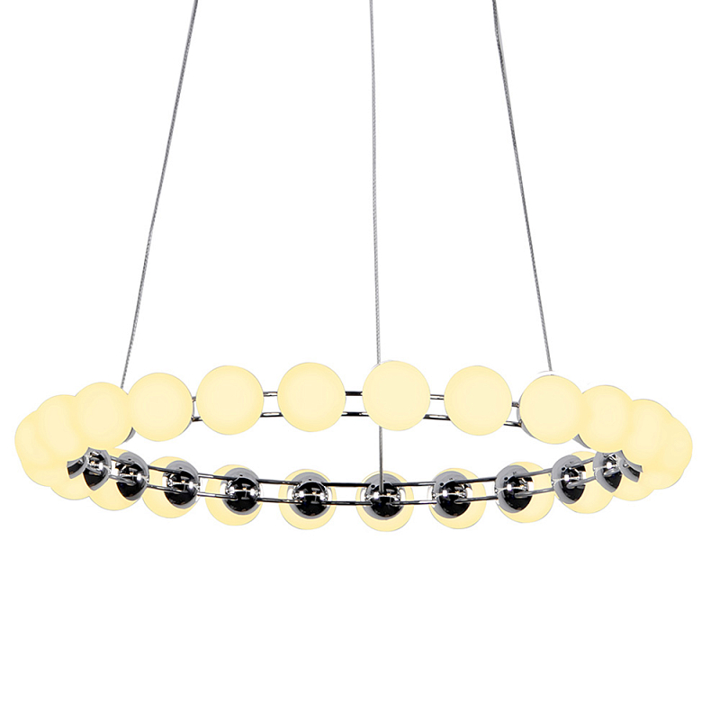Люстра светодиодная кольцевая с круглыми плафонами белого цвета PEARLS Suspension 48 Хром Латунь Белый в Орле | Loft Concept 