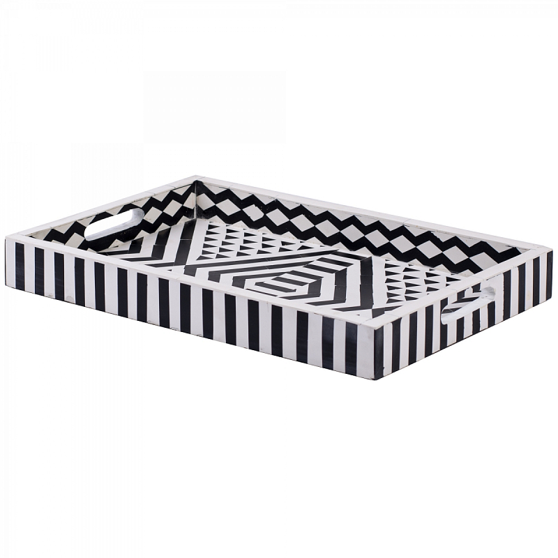 Поднос Инкрустация кость Black And White Bone Inlay Tray Черно-белый Поднос Инкрустация кость Black And White Bone Inlay Tray Черно-белый в Орле | Loft Concept