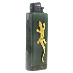 Зажигалка газовая из натурального камня Офиокальцит с декоративной металлической вставкой в виде ящерицы Metal Stone Lighters варинант исполнения - 1 | Loft Concept в Орле