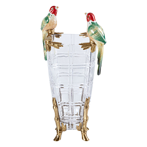 Ваза из прозрачного стекла с бронзовыми ножками и фигурками попугаев Eden Garden porcelain and bronze