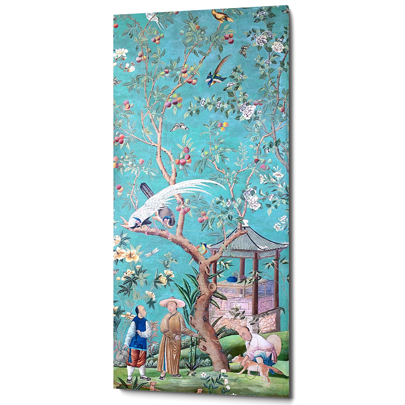Постер на холсте в стиле шинуазри с изображением сада Chinoiserie Gazebo in the Imperial Garden Poster Бирюзовый Мульти в Орле | Loft Concept 