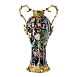 Ваза из фарфора черная с цветочной росписью и бронзовыми элементами Spring Garden варинант исполнения - 1 | Loft Concept в Орле