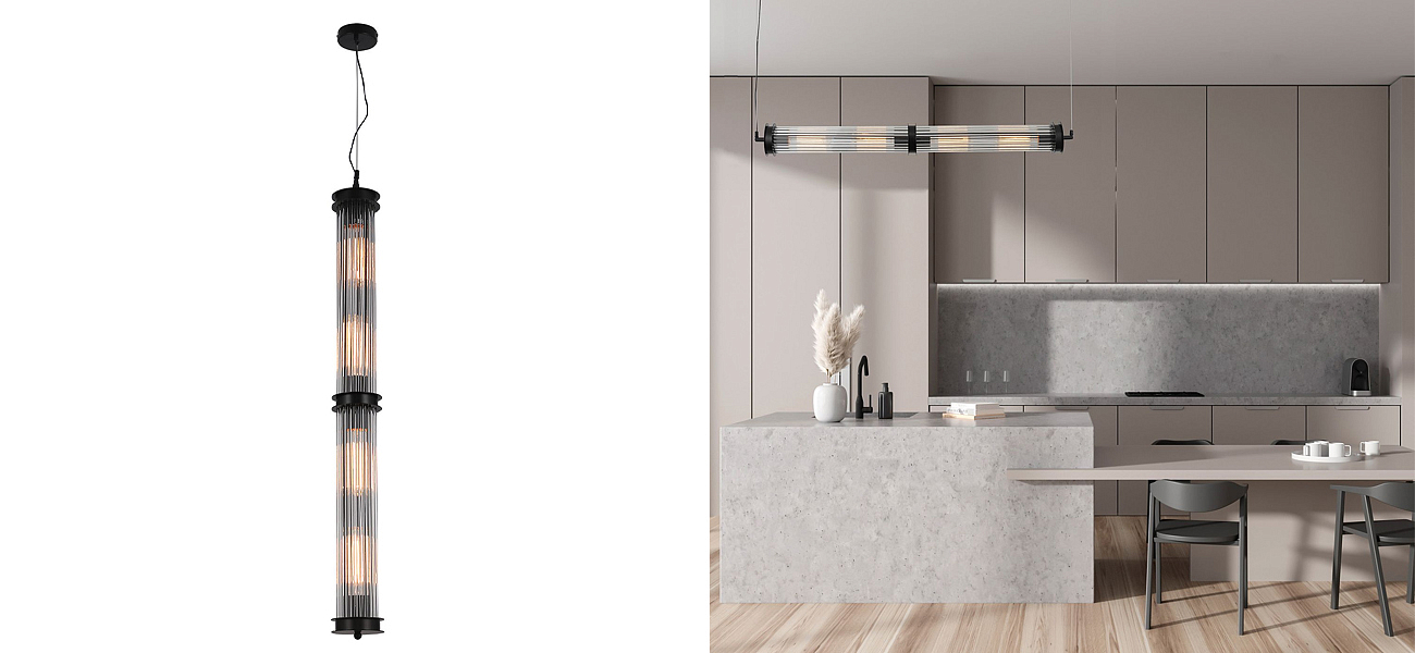 Люстра с рифленым плафоном Glass Tube Black Люстра с рифленым плафоном Glass Tube Black - Loft-Concept в Орле