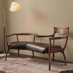 Кушетка с деревянным каркасом и сиденьем из коричневой натуральной кожи Moon Walnut Furniture варинант исполнения - 5 | Loft Concept в Орле