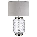 Настольная лампа с цилиндрическим абажуром и прозрачным стеклянным основанием Quintiesse варинант исполнения - 1 | Loft Concept в Орле