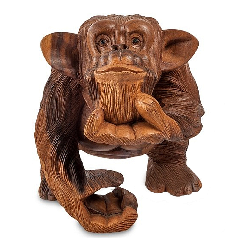 Статуэтка деревянная в виде обезьяны Wooden Monkey Коричневый Статуэтка деревянная в виде обезьяны Wooden Monkey Коричневый в Орле | Loft Concept
