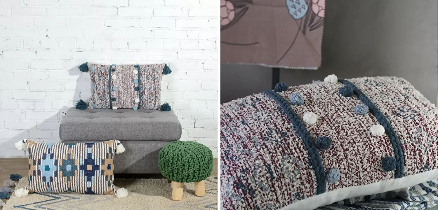 Подушка Lari Blue Ikat с кисточками Подушка Lari Blue Ikat с кисточками - Loft-Concept в Орле
