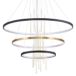 Люстра подвесная с 3-мя круглыми подвесами в черном и золотистом цвете и вертикальными подвесками Ring Horizontal варинант исполнения - 1 | Loft Concept в Орле