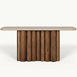 Консоль с овальной столешницей и фактурным деревянным основанием Enzo варинант исполнения - 2 | Loft Concept в Орле