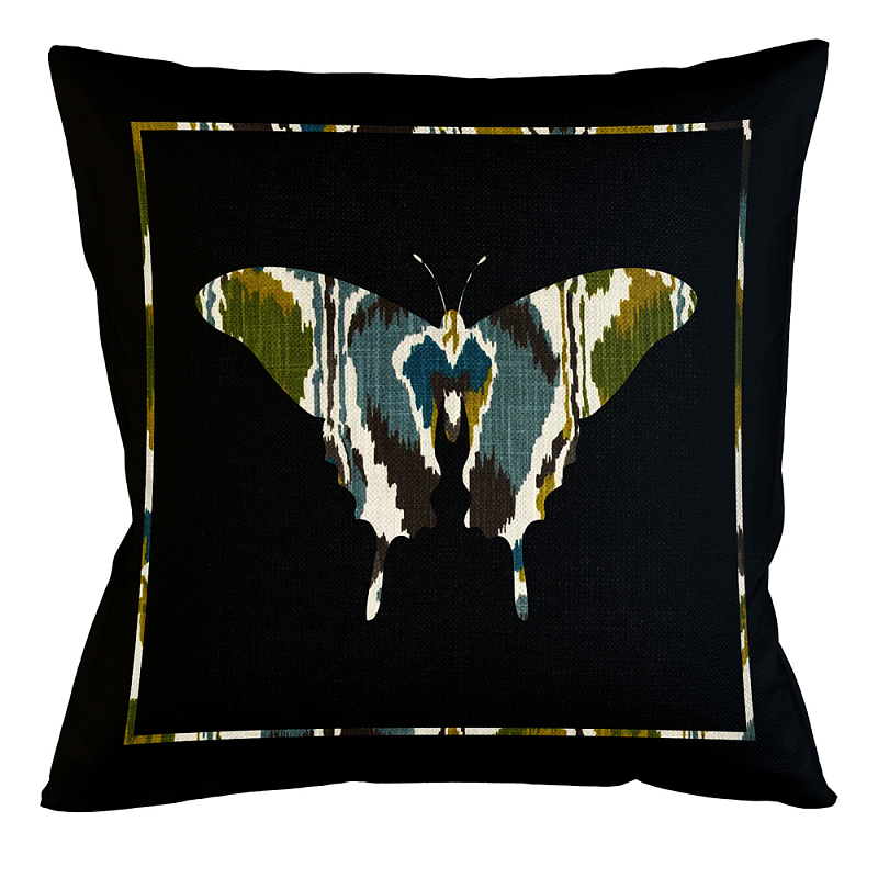 Подушка декоративная бабочка сине-зелёный орнамент Ikat Pattern Серый Бежевый Черный Зеленый Подушка декоративная бабочка сине-зелёный орнамент Ikat Pattern Серый Бежевый Черный Зеленый в Орле | Loft Concept