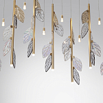 Люстра с золотистыми трубками и прозрачными стеклянными листьями на подвесах Sylva  варинант исполнения - 6 | Loft Concept в Орле