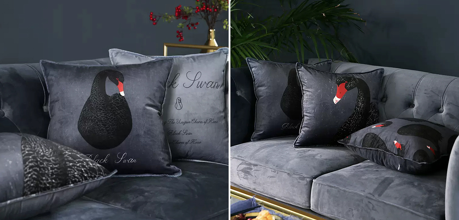Декоративная подушка Black Swans Cushion Черная Декоративная подушка Black Swans Cushion Черная - Loft-Concept в Орле