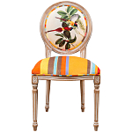 Стул бежевый в разноцветную полоску из натурального бука с изображением птиц и цветов Blooming Yellow Red Birds Colorful Stripes Chair варинант исполнения - 1 | Loft Concept в Орле