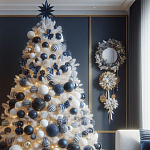 Украшенная Белая Новогодняя Елка с сине-белыми шарами и и муляжами подарков в комплекте варинант исполнения - 1 | Loft Concept в Орле