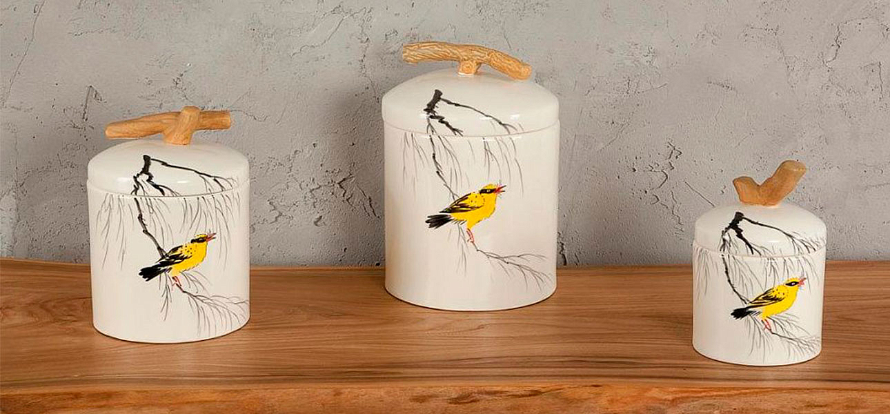 Ваза маленькая с крышкой керамическая птица на ветке Ornament Ваза маленькая с крышкой керамическая птица на ветке Ornament - Loft-Concept в Орле