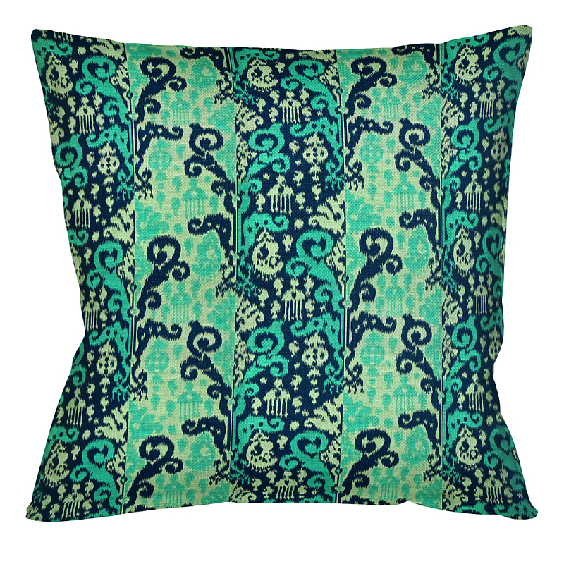 Подушка декоративная бирюзовая с орнаментом Ikat Pattern Черный Бирюзовый Бежевый Темно-синий Подушка декоративная бирюзовая с орнаментом Ikat Pattern Черный Бирюзовый Бежевый Темно-синий в Орле | Loft Concept