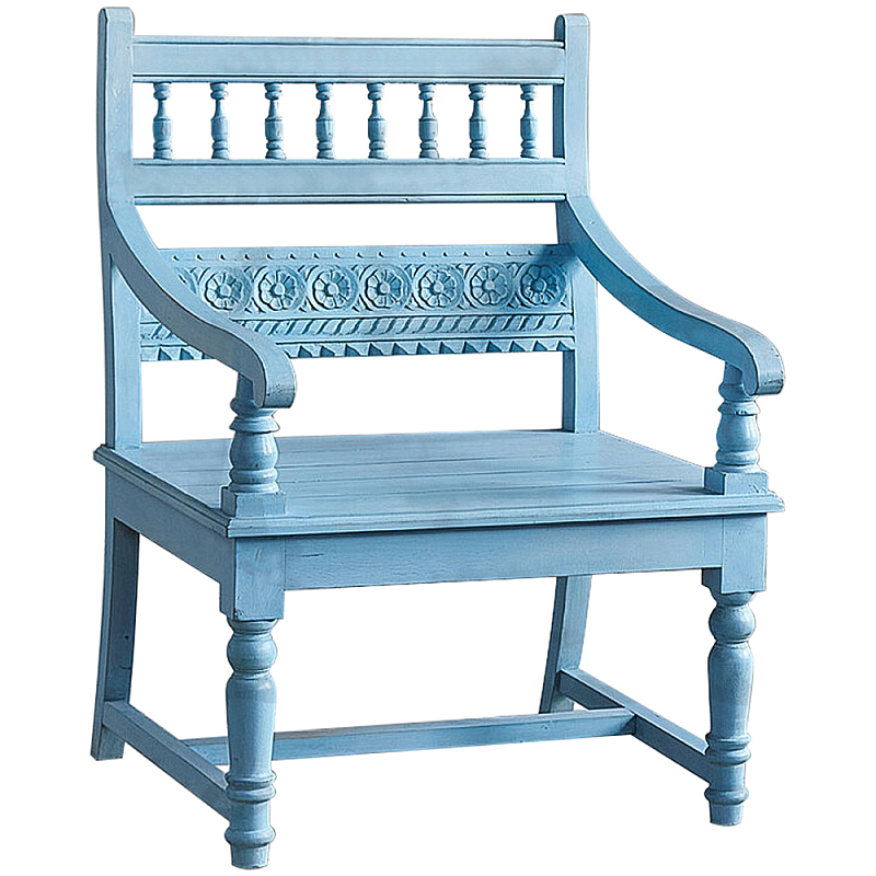 Деревянное кресло из массива манго с резным декором Eutropio Grey Mango Chair Blue Голубой Деревянное кресло из массива манго с резным декором Eutropio Grey Mango Chair Blue Голубой в Орле | Loft Concept