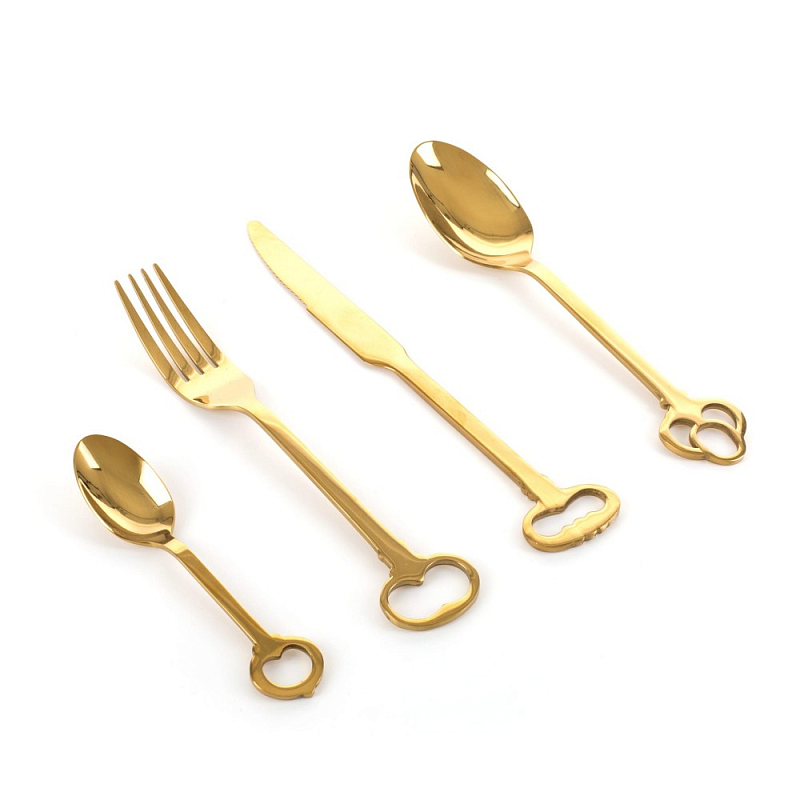 Набор столовых приборов Seletti Keytlery Gold set of 6 Золотой Набор столовых приборов Seletti Keytlery Gold set of 6 Золотой в Орле | Loft Concept