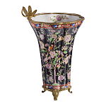 Ваза из фарфора черная с цветочной росписью и бронзовой стрекозой Spring Garden варинант исполнения - 3 | Loft Concept в Орле