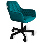 Стул с мягкой бирюзовой обивкой из велюра и подъемно-поворотным механизмом на черных колесиках Harper Turquoise варинант исполнения - 1 | Loft Concept в Орле