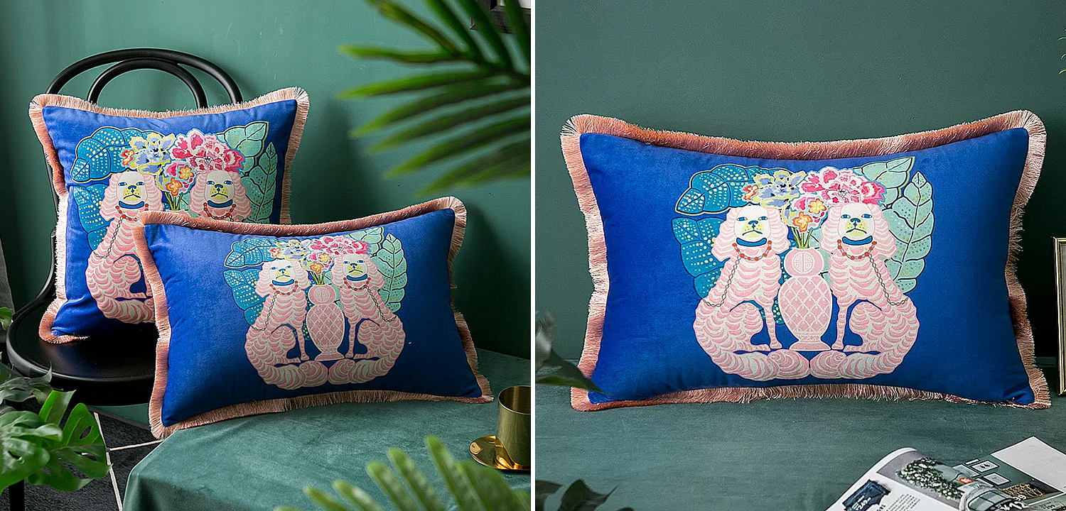 Декоративная подушка Two Dogs on Blue Long Cushion Декоративная подушка Two Dogs on Blue Long Cushion - Loft-Concept в Орле