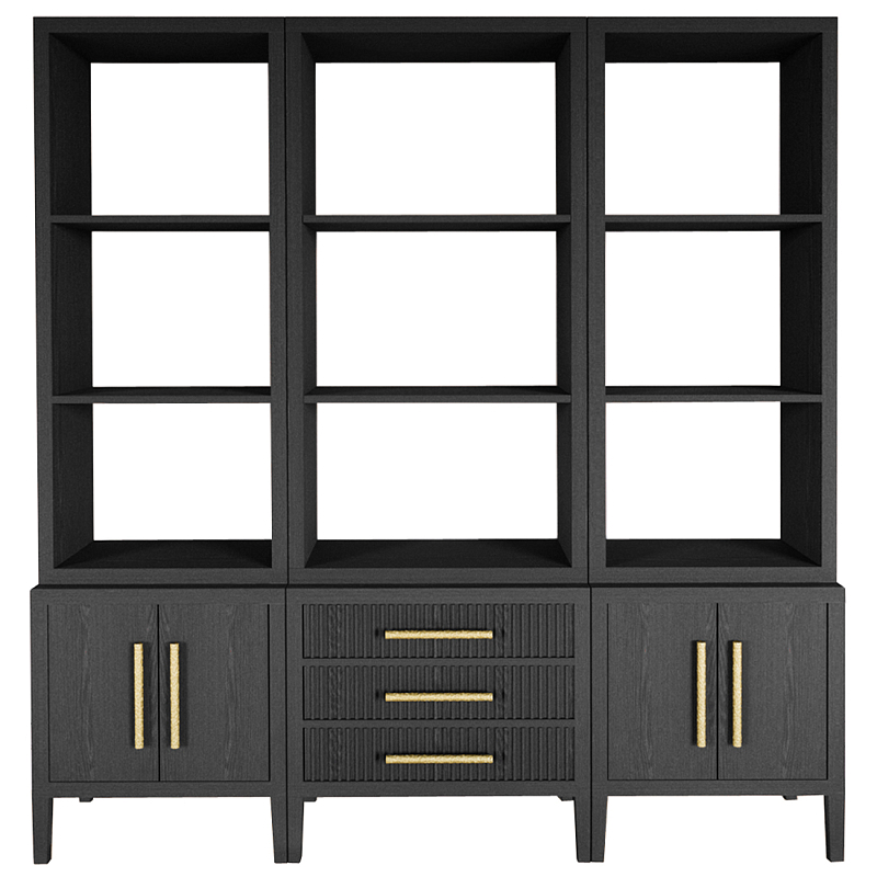 Модульный стеллаж Primo из трех составных элементов Черный дуб Черный Золотой в Орле | Loft Concept 