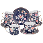 Чайный сервиз из фарфора синий на 6 персон 14 предметов Flower Porcelain Collection варинант исполнения - 1 | Loft Concept в Орле