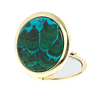 Зеркало карманное складное круглое из натурального камня Малахит с Хризоколлой в подарочной упаковке Gold Stone Mirrors варинант исполнения - 2 | Loft Concept в Орле