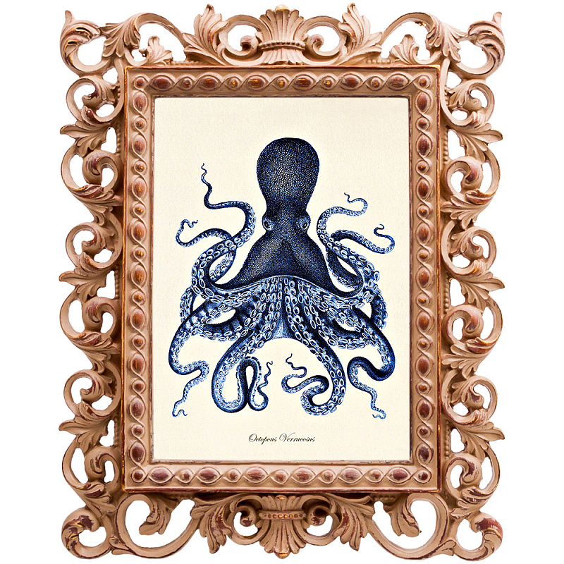 Постер Blue Octopus Poster Бежевый Морская синь Постер Blue Octopus Poster Бежевый Морская синь в Орле | Loft Concept