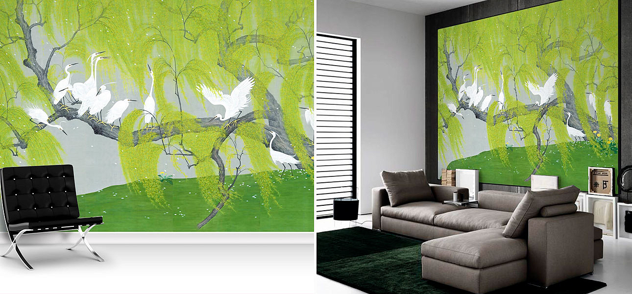 Обои ручная роспись Herons & Willows Spring Обои ручная роспись Herons & Willows Spring - Loft-Concept в Орле
