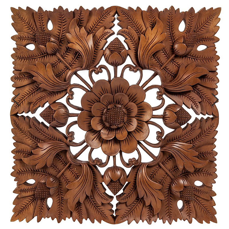 Панно из дерева квадратное Flower Panel With Trees Коричневый в Орле | Loft Concept 